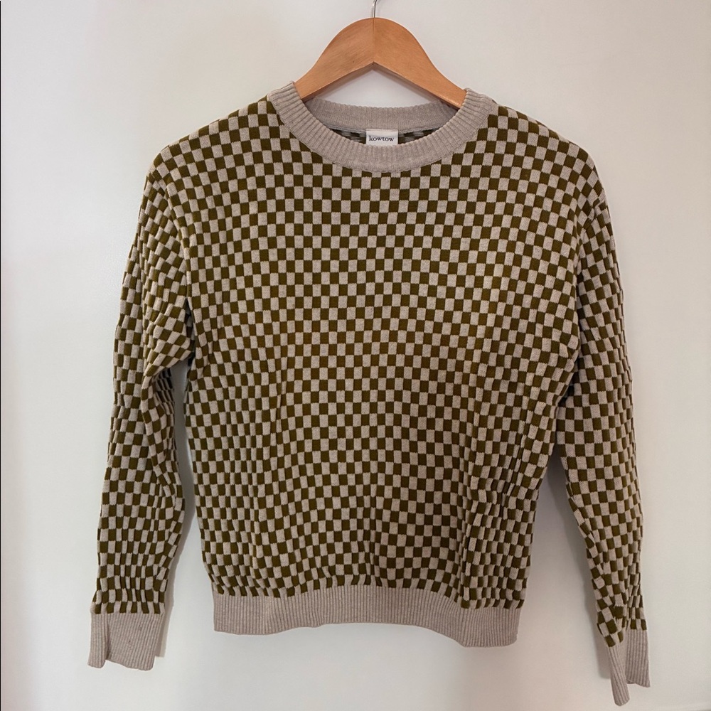 Organic Cotton Sweater Kowtow Size XS Green Checker Design